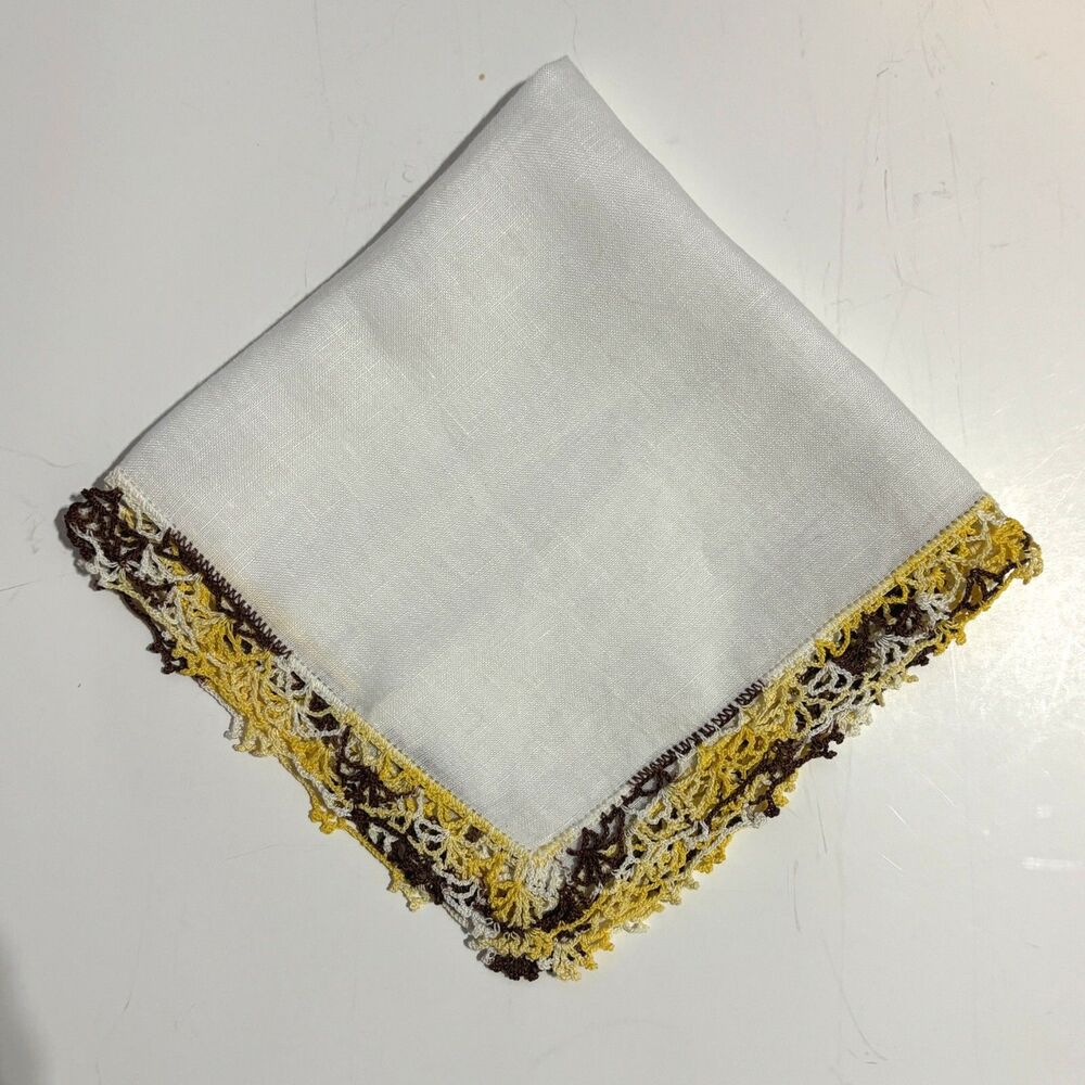 Heirloom Linen Bridesmaid Handkerchief Cottage Core Wedding Vintage Crochet Lace - Picture 1 of 3
